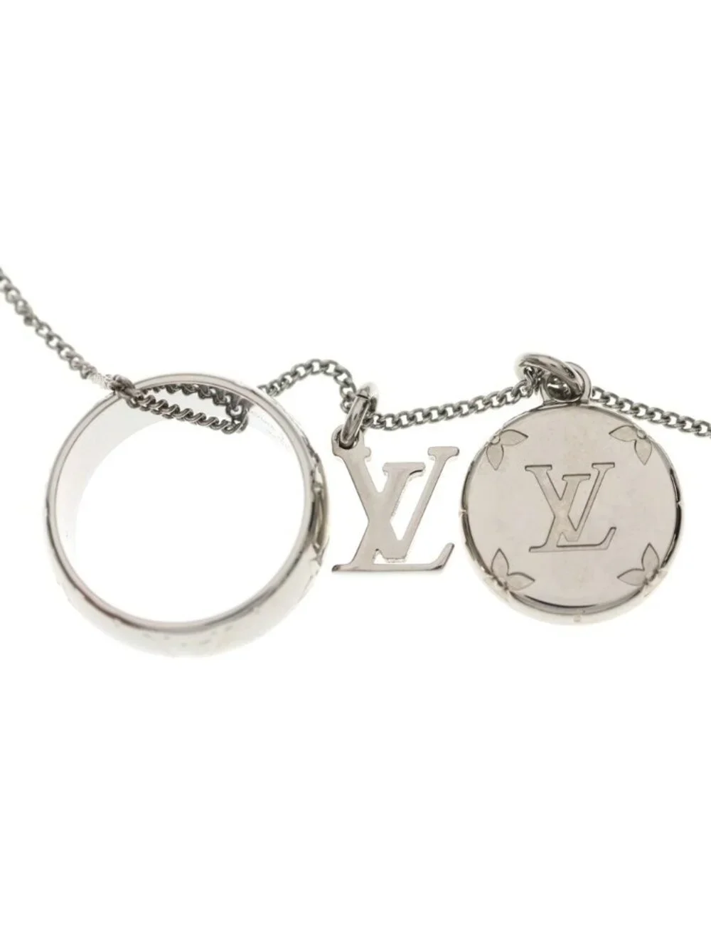 Louis Vuitton Monogram Ring Pendant Chain Silver